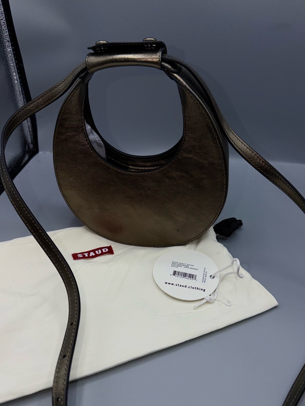 STAUD Metallic Bronze Crescent Shoulder Bag